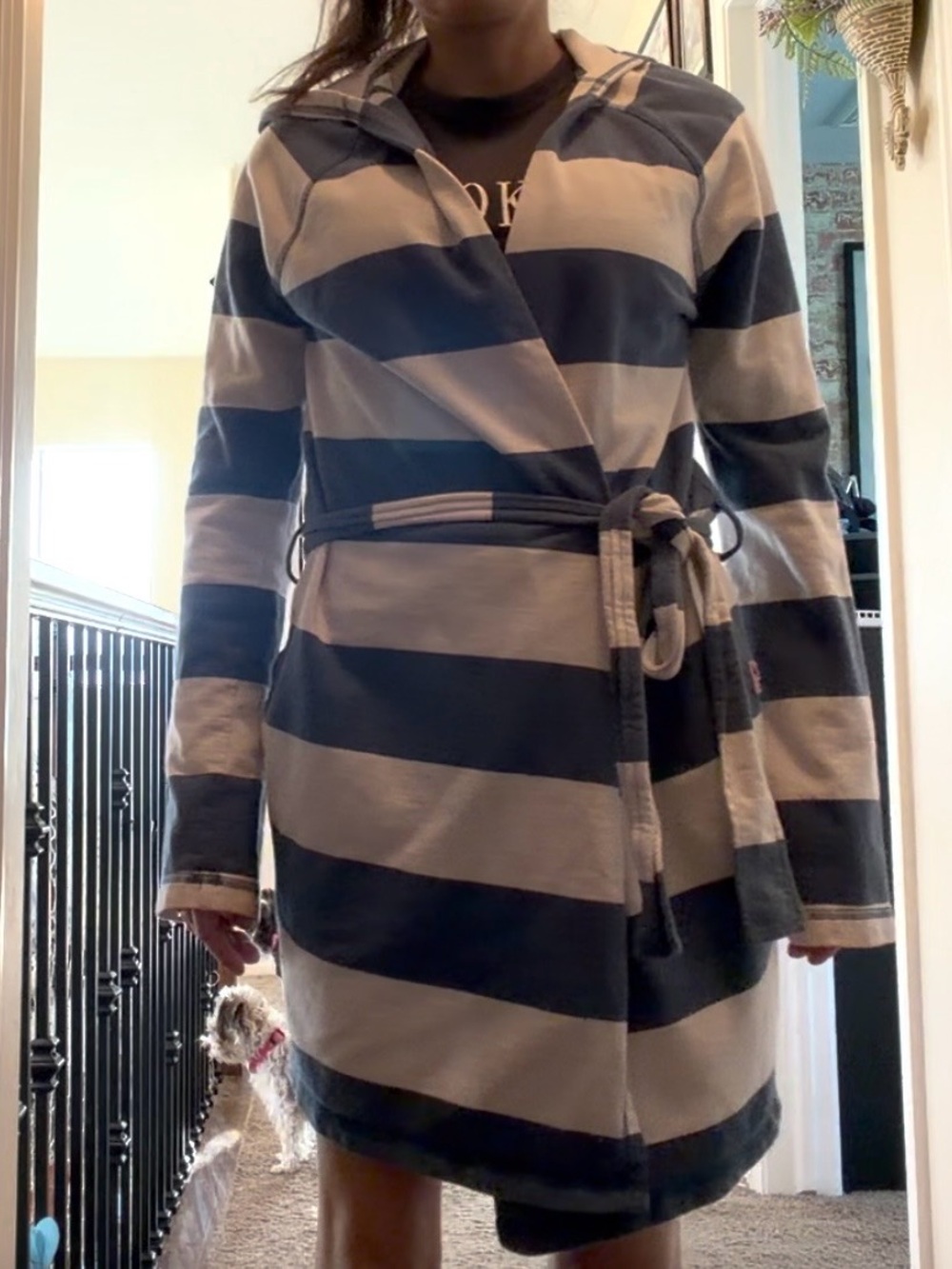 Victoria's Secret Navy and Cream Striped Hooded Robe